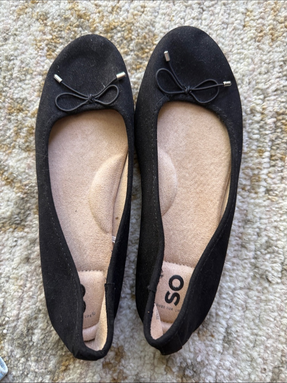 SO Black Ballet Flats with Tiny Bow Trim